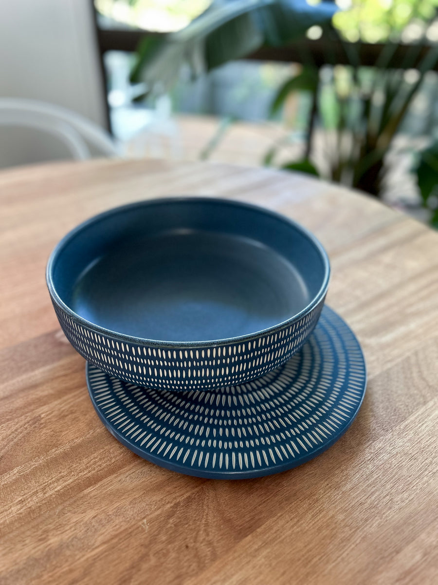 Large Salad Bowl with Lid - Navy & Antique Navy