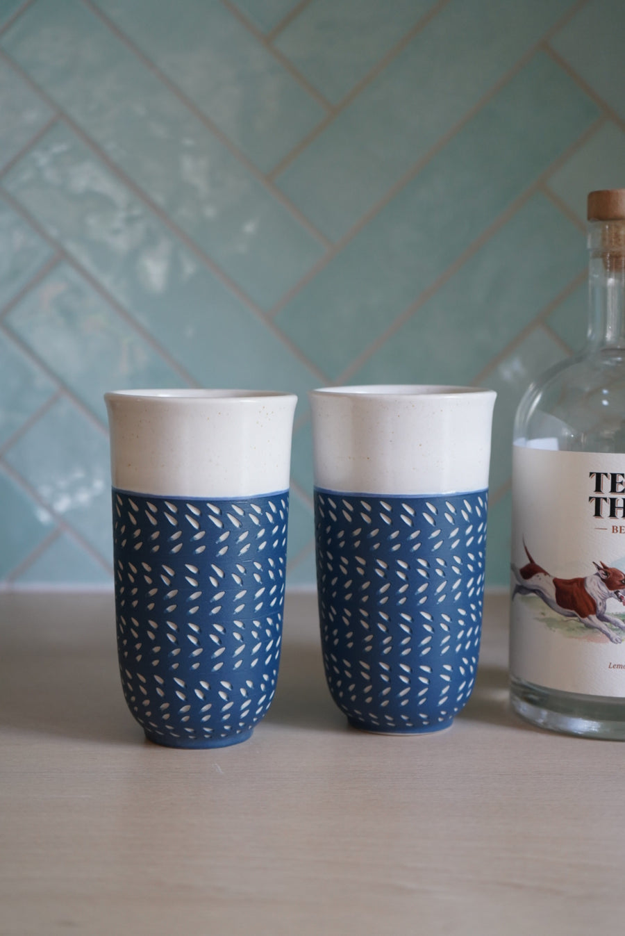 Tall Cup - Navy & White Stone