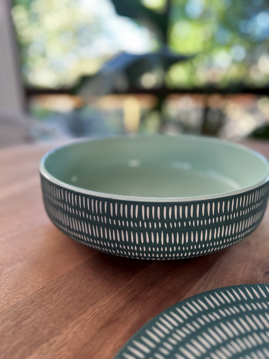 Large Salad Bowl with Lid - Emerald & Mint