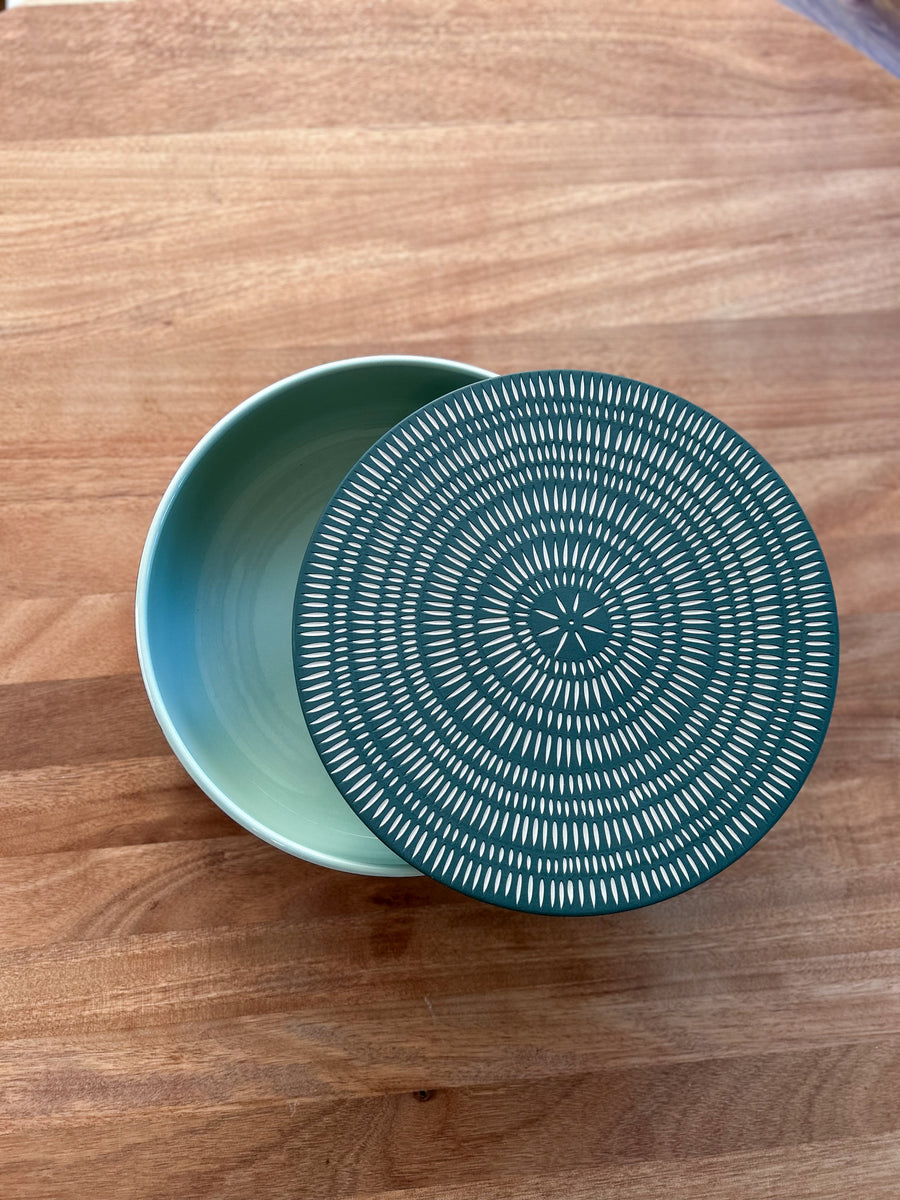 Large Salad Bowl with Lid - Emerald & Mint