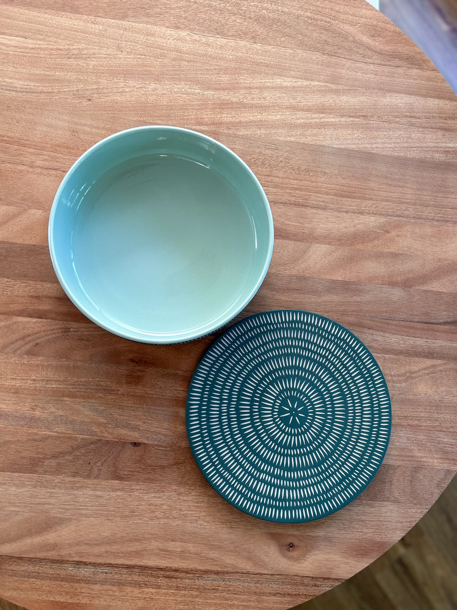 Large Salad Bowl with Lid - Emerald & Mint