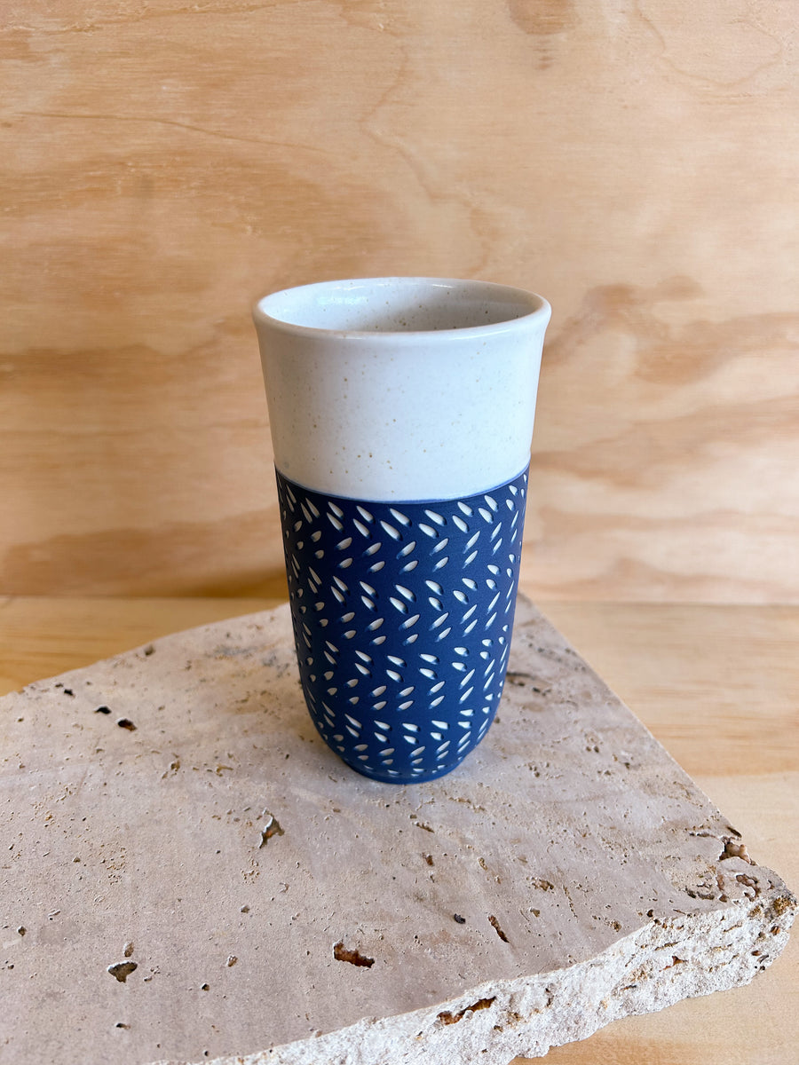 Tall Cup - Navy & White Stone