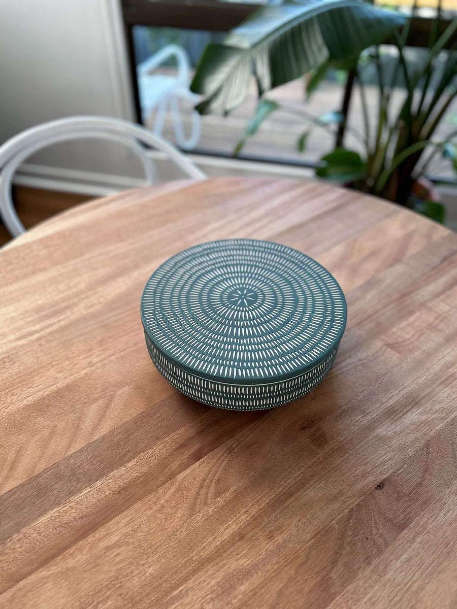 Large Salad Bowl with Lid - Emerald & Mint