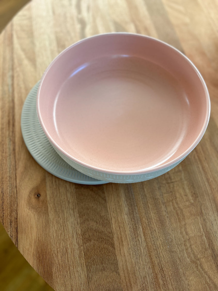 Large Salad Bowl with Lid - Linen & Pink