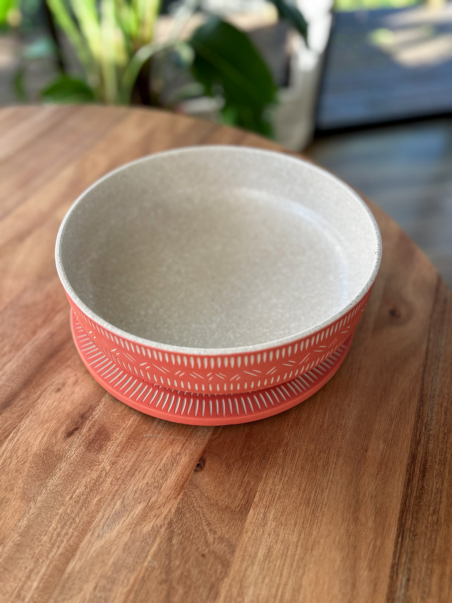 Large Salad Bowl with Lid - Coral & Stone
